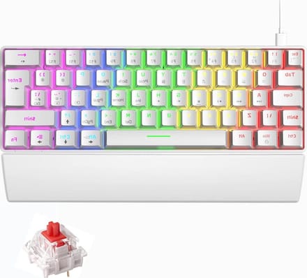 Mini 60% Mechanisch Gaming-Toetsenbord - UK Layout - RGB Chroma LED Backlit - 62 Toetsen - Wit/Rood Schakelaar