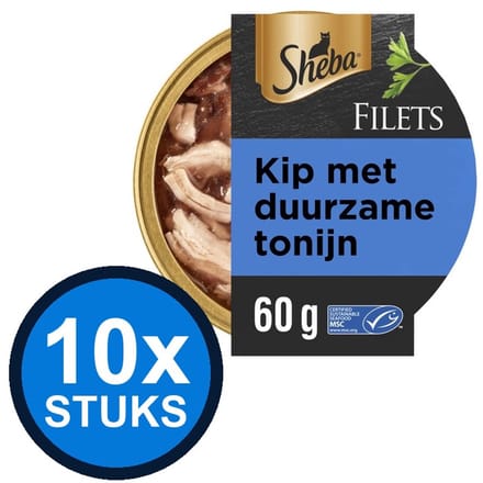 10x Sheba - Filets Kip & Tonijn in Saus - Kattenvoer Natvoer - 60 g