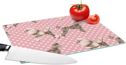 Glazen Snijplank - 28x20 - Hart - Poedel - Patroon - Snijplanken Glas