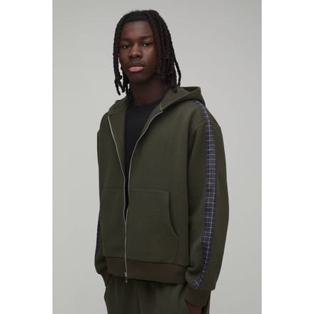 Oversized Boxy Geruite Paneel Ritssluiting Capuchon Trainingspak | Green | Size Medium