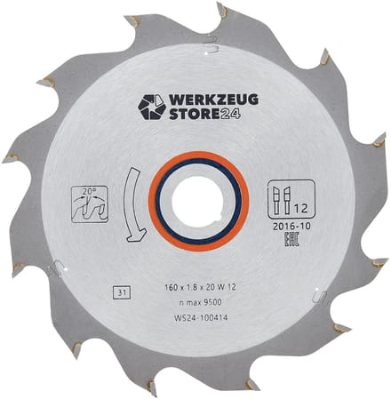 WS24 HM-cirkelzaagblad hout 160 x 1,8 x 20 WZ 12 - WS24-100414