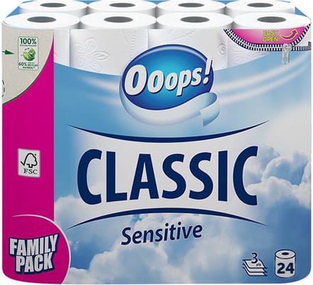 Ooops! Toiletpapier Classic Sensitive 3-laags 24 stuks