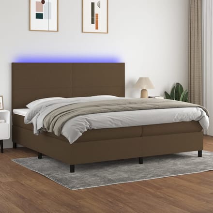 vidaXL - Boxspring - met - matras - en - LED - stof - donkerbruin - 200x200 - cm