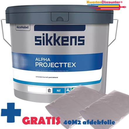 Sikkens Muurverf - Kleurcode G0.05.85 Alpha Projecttex 10 Liter + GRATIS 40M2 afdekfolie (2X4X5 Meter)