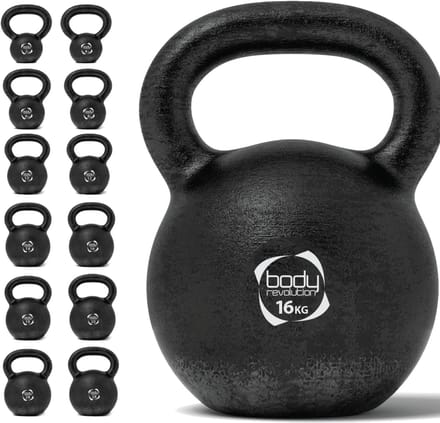 Gietijzer kettlebell - zwart - 16 kg - antislip bodem