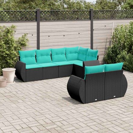 vidaXL - 7-delige - tuinbankset - met - kussens - van - zwart - polyrotan