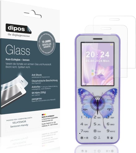 dipos – 2x Matte Pantserfolie geschikt voor VELATEMOR Senioren-Handy | 9H Screenprotector