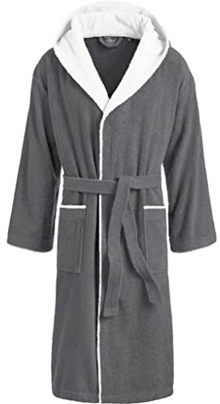 Unisex badjas met capuchon - Antraciet/Wit, S