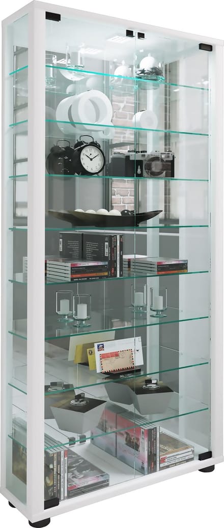 Houten vitrinekast Verzamelvitrine Staande vitrinekast Lumo Maxi spiegel
