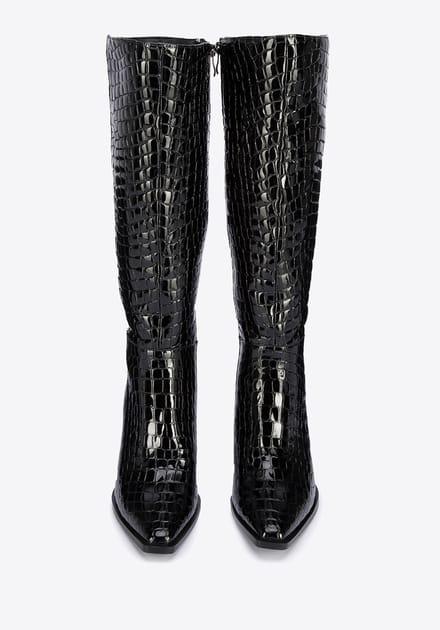 Wittchen Dames lakleren croco hoge hak laarzen, zwart, natuurlijk leer