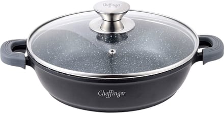 Cheffinger Braadpan/ Lage Kookpot / Serveerpan - Marmer Coating - 24cm