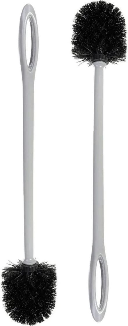 WC-/toiletborstel - 2x stuks - grijs - kunststof - 46 cm