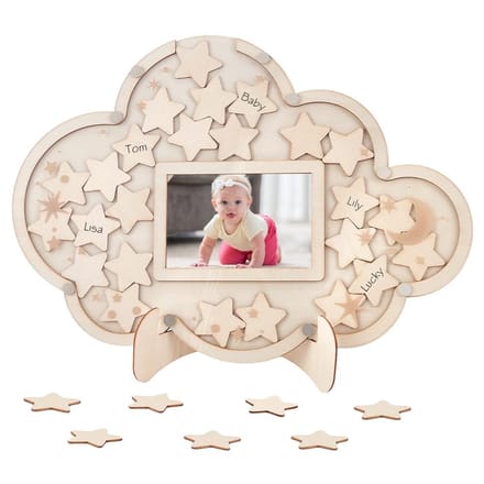 Dailygoods - Houten Babyshower Gastenboek met Sterren Design