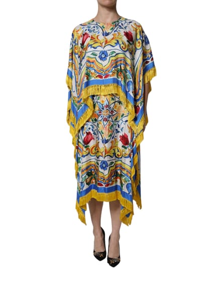 Majolica Print Fringe Midi Jurk