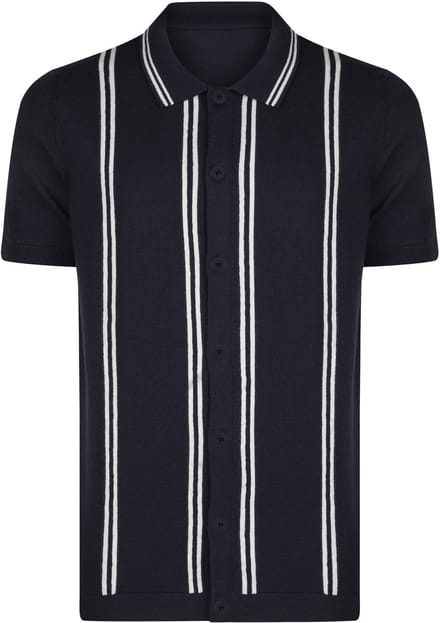 Felix Hardy Overhemd Knit - Gestreept - Katoen - Korte Mouw Heren Marine - S