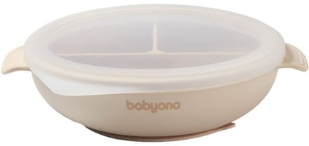 Baby Ono Beige Siliconen Bord met Zuignap & Deksel