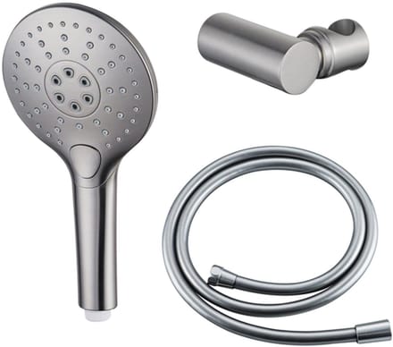 FugaFlow Eccelente Acces Handdoucheset - Ø12 - rond - 3 straalsoorten - met houder - met gladde slang - 150cm - Geborsteld RVS PVD (RVS)