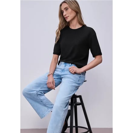 Shirt met ronde hals in gebreide look