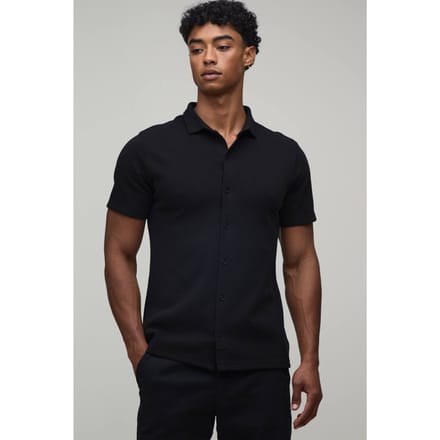 Slim Fit Piqué Overhemd Met Button-down Kraag Van Jersey | Black | Size Small