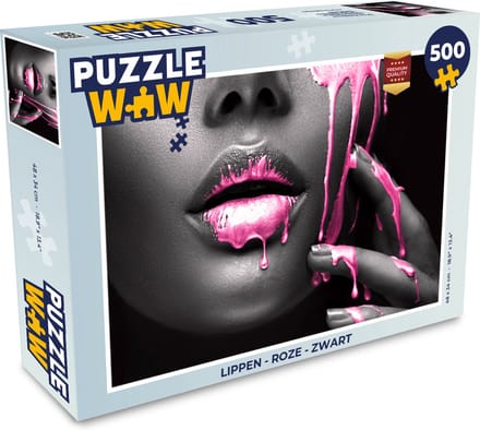 Puzzel Lippen - Roze - Zwart - Legpuzzel - Puzzel 500 stukjes