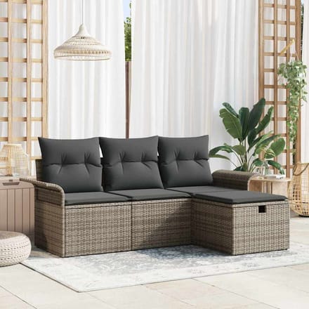 vidaXL - Tuinbank - Set - 4 - st - Grijs - poly - rattan