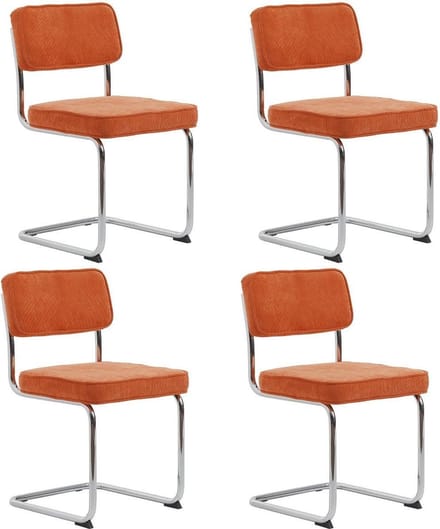 24Designs Jayson Stoel - Set Van 4 - Rib Stof Oranje - Chromen Sledeframe