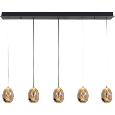 HighLight Hanglamp Golden Egg, amber/goud, lengte 107 cm, 5-lamps glas