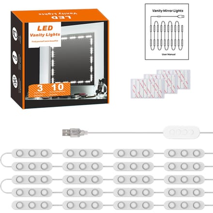 10FT Make-up Kaptafel Lichtmodule Zelfklevend Make-up Spiegel Licht Dimbaar Spiegel Licht Driekleurig wit