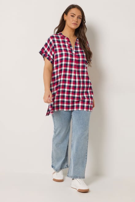 Yours Rood Geruit Overhemd Met Halve Knoopsluiting Size 42
