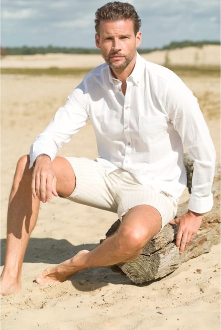 Ledûb Overhemd Button-Down Linnen Cotton Wit / male