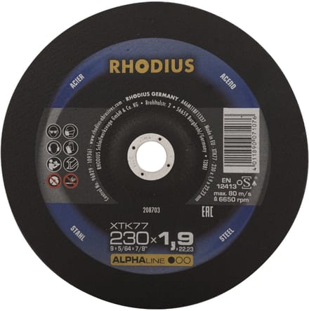 Rhodius 208703 Doorslijpschijf gebogen 230 mm 1 stuk(s) Staal