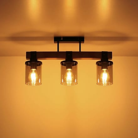 Globo Plafondlamp Lila met houten balk, 3-lamps