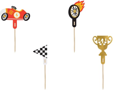 PartyDeco Cupcake Toppers - Auto's - 12cm pk/4