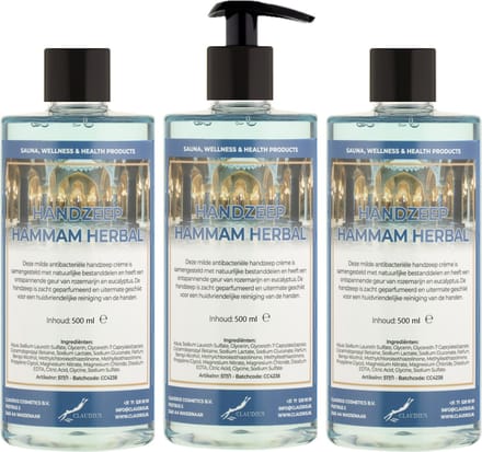 Handzeep Hammam Herbal 500 ml - met gratis pompje - set van 3 stuks