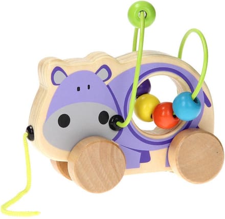 Playing kids houten trekdier met kralenbaan nijlpaard
