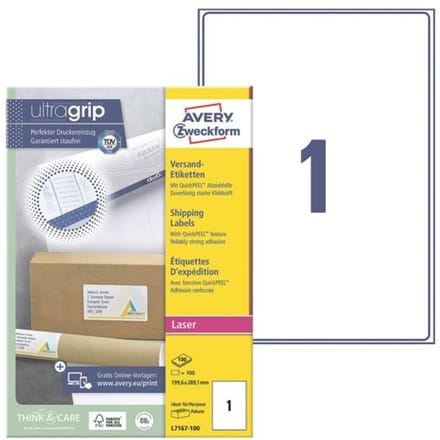 AVERY®-etiketten voor speciale doeleinden, , 199,6 x 289,1 mm, 100 stuks.