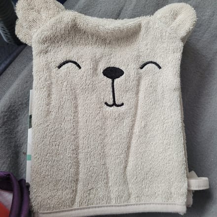 2 x baby Washandjes - dier - beer - crèmekleurig - 100% katoen