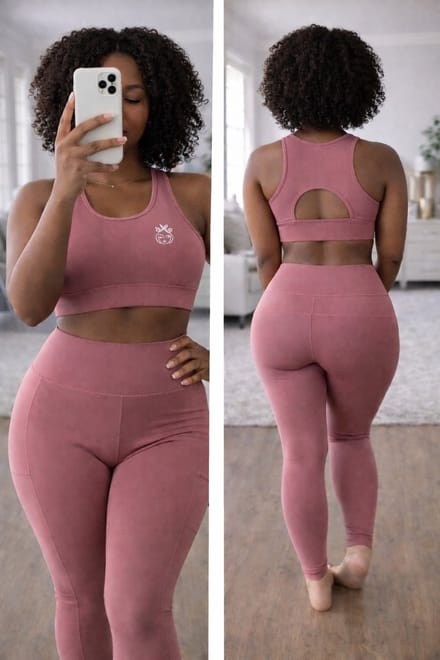 Roze sportlegging en sporttop