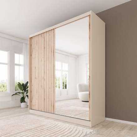 Meubella - Lumivera - Kledingkast 2 schuifdeuren - Beige - 203x60x215cm