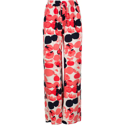 Linnen broek met abrikozenprint en wijde pijpen