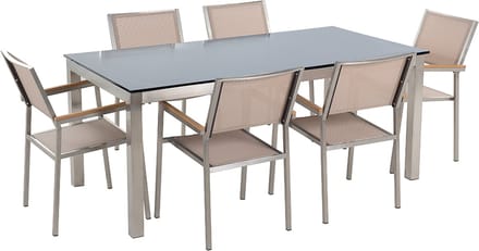 GROSSETO - Tuinset voor 6 - Zandbeige - Veiligheidsglas