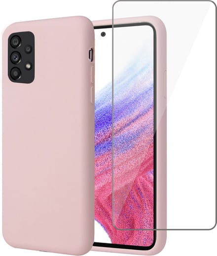 Hoesje geschikt voor Samsung A53 5G + Screenprotector – Tempered Glass - Liquid Back Case Cover Rose