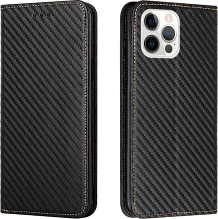 Luxe BookCover Hoes Etui geschikt voor iPhone 15 Pro Max Zwart-Carbon
