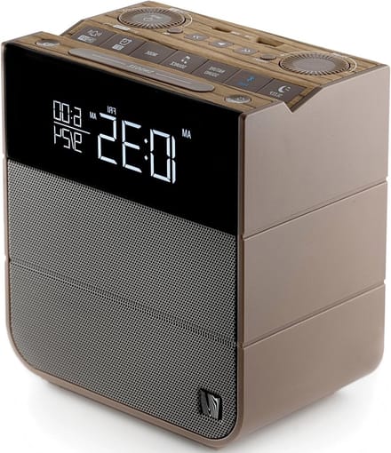 Digitale Wekkerradio - Klokradio Bluetooth - Wakker Worden - Groot Instelbaar Scherm - USB Opladen - Hout Taupe