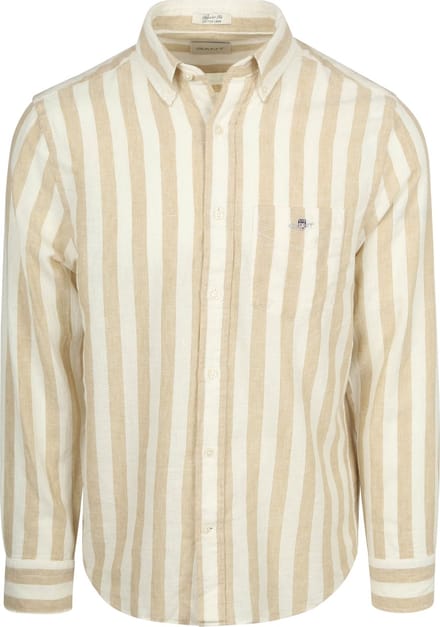 Gant Cotton Linen Overhemd Streep Beige - Maat M - Heren - Overhemden Casual