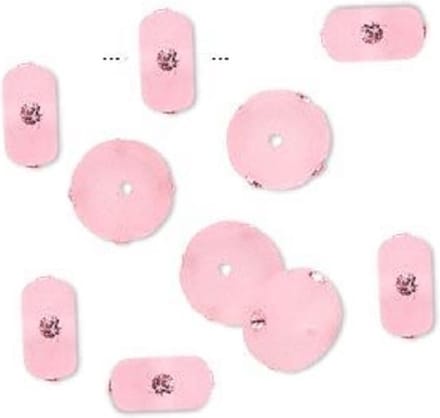 Frosted rose resin kralen, rondellen 10x5mm, met light rose Swarovski chatons. Per 20 stuks