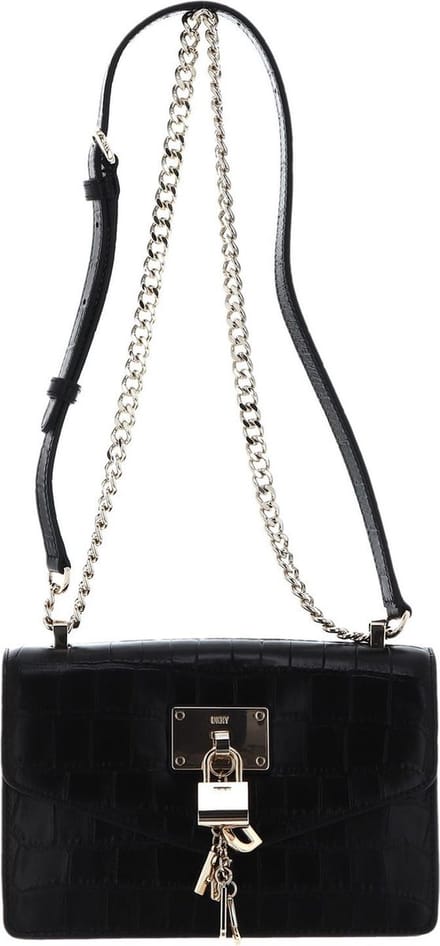 DKNY Leren Schoudertas Elissa Shoulder Bag Blk / Gold Zwart