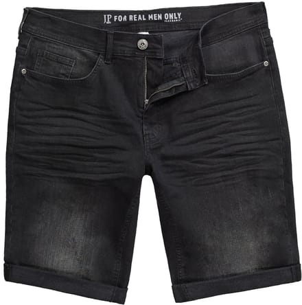 JP 1880 - Heren - Denim bermuda FLEXNAMIC® denim 5-pocket destroyed - Zwart - Maat 52
