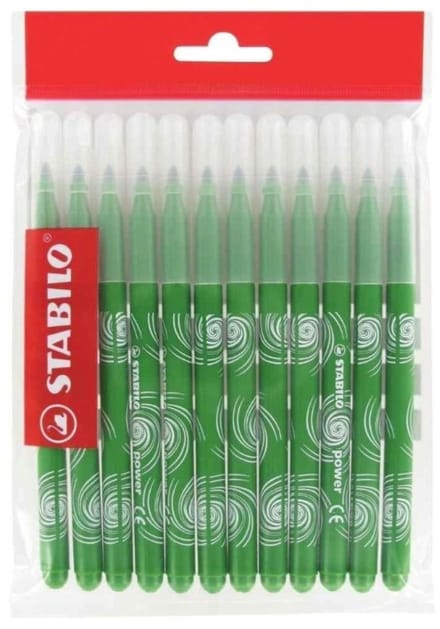 STABILO 2 X PAK VAN 12 POWER REFILL VILTSTIFTEN- DONKERGROEN
