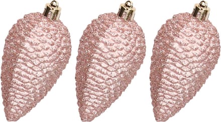 Decoris Kersthangers dennenappels - 6x st - lichtroze - glitter - 8 cm - kunststof - kerstversiering